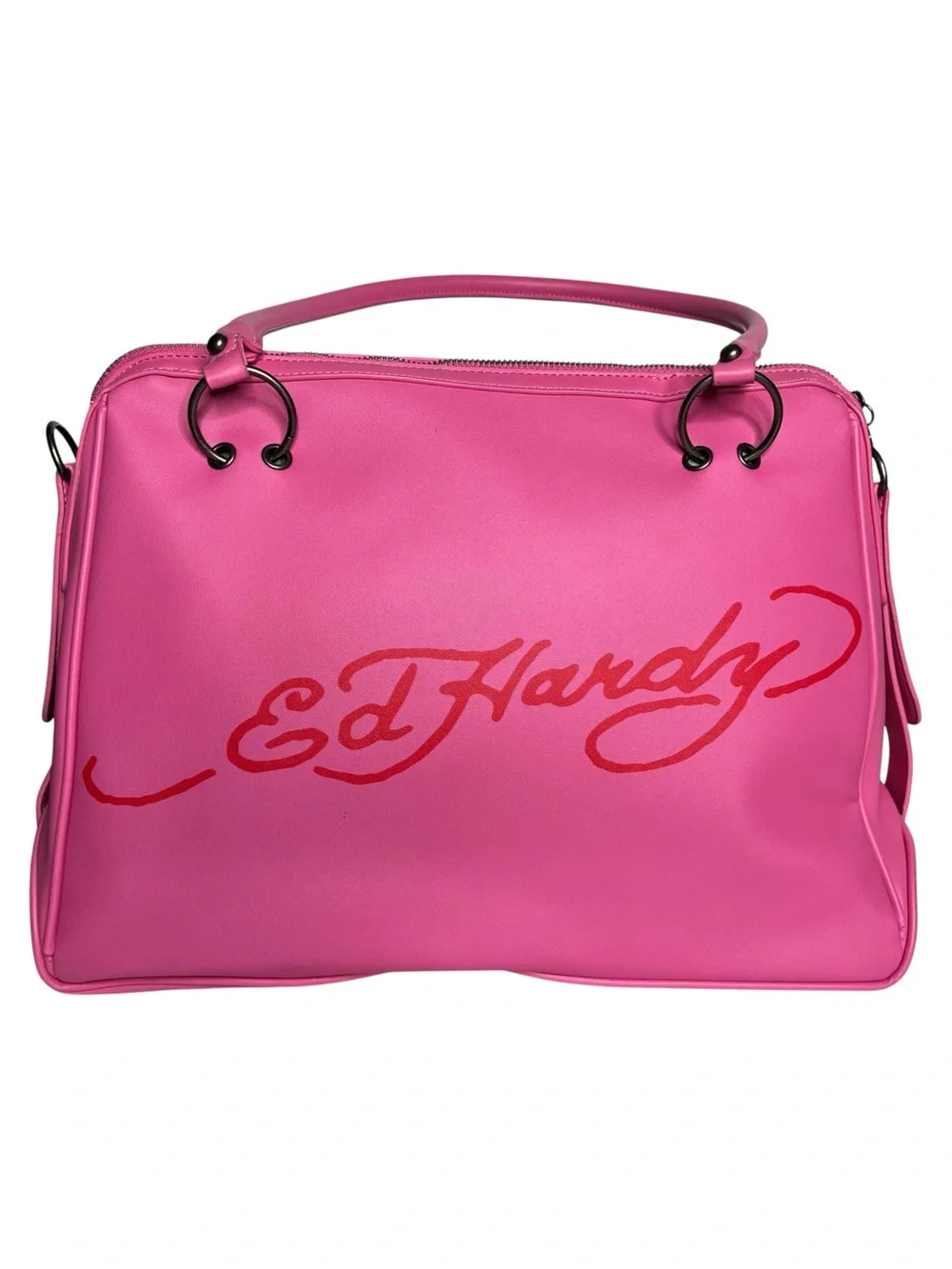 Ed Hardy Large Satchel Crossbody Bag Skulls Monogram Logo Bling Rhinestone Tiger